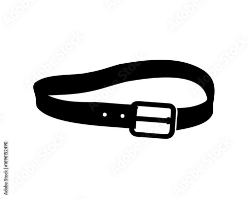 Classic black leather belt with a rectangular buckle isolated on white