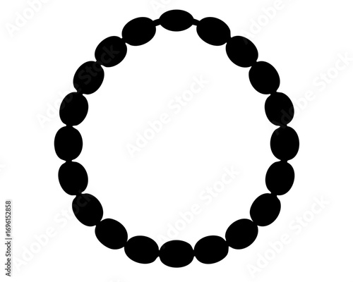 Elegant black beaded necklace silhouette isolated on white background, jewelry art