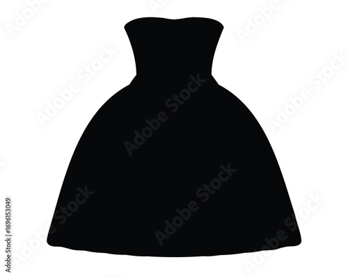 Elegant black strapless ball gown silhouette with flared skirt design