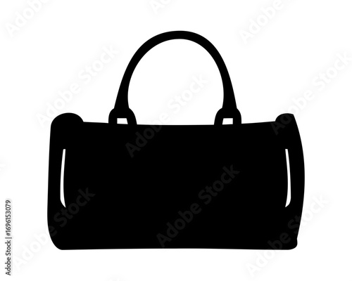 Black silhouette of a duffel bag with handles on a white background