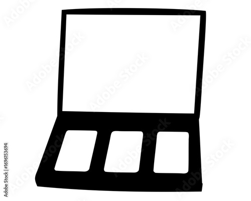 Black and white vector drawing of a makeup eyeshadow palette kit