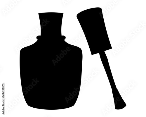 Black silhouette of nail polish bottle with brush on a white background
