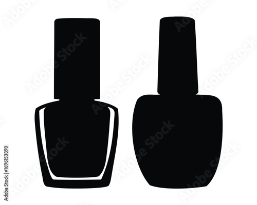 Two bottles of black nail polish displayed in a vector format