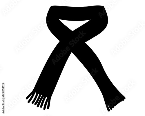 Stylized image of a black scarf with tassels tied into a knot