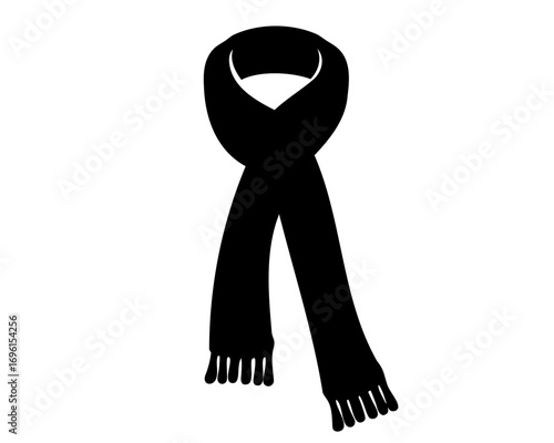Simple black and white illustration of a winter scarf with fringe