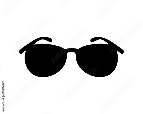 Black sunglasses in silhouette isolated on white background offer eye protection