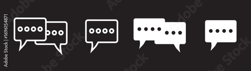 Silhouette speech bubble vector set. Speech bubbles. communication concept, simple flat design. text box and message icon collection on. Simple black silhouette of two overlapping speech bubbles indic