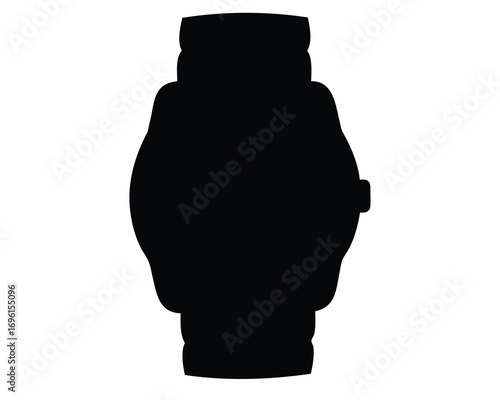 Silhouette of a classic wristwatch with a band, showing the design features