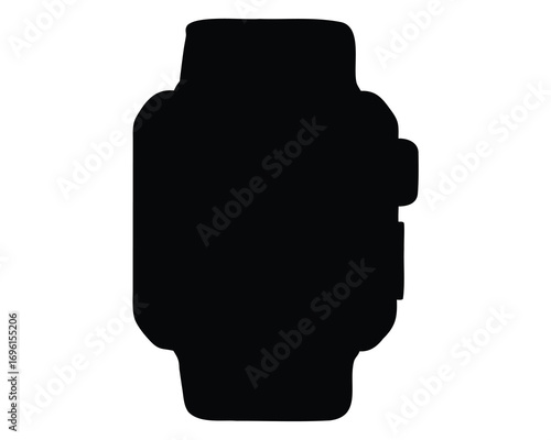 Silhouette of a modern smartwatch with a rectangular display and visible buttons