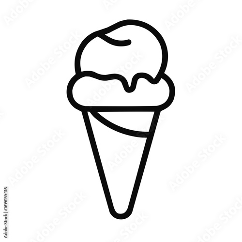 Ice cream cone illustration, minimalist design, black and white drawing, copy space