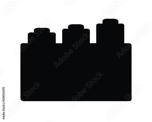 Silhouette of a black plastic building block, a toy, on a white background