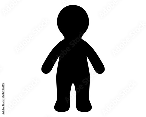 A simple stylized silhouette of a standing person with rounded features