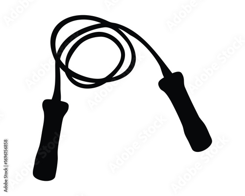 Black jump rope with handles on a white background for fitness
