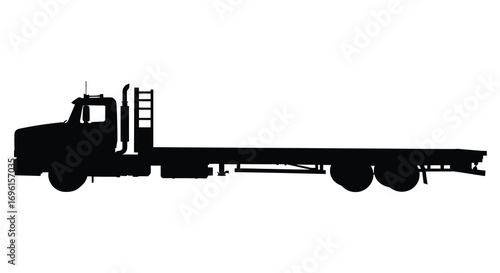 a silhouette of a large truck with flatbed trailer