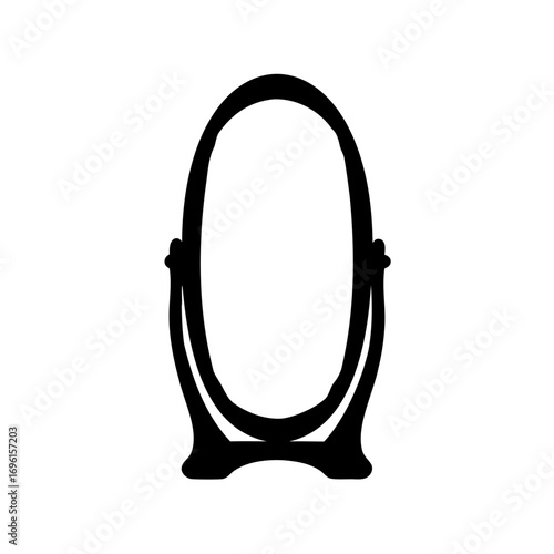 Black silhouette illustration of a vintage vanity mirror with a stand