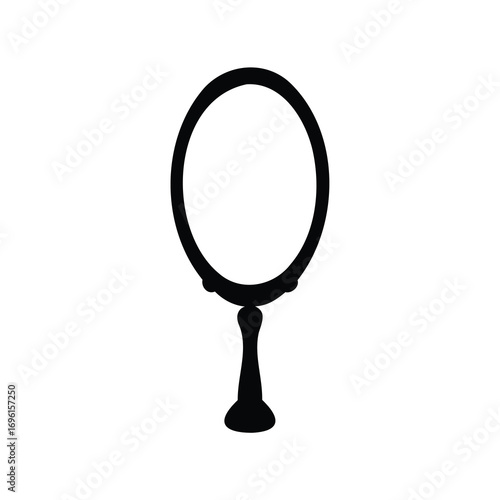 Elegant vintage hand mirror on a white background in a silhouette