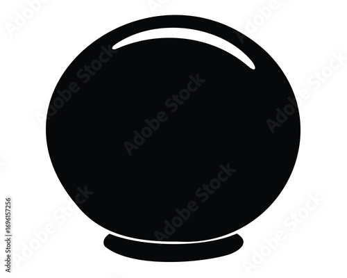 Black and white vector drawing of a round crystal ball silhouette