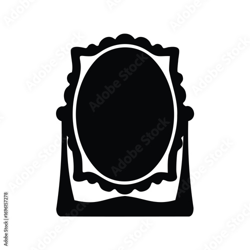 Silhouette of an ornate oval mirror on a stand, antique style