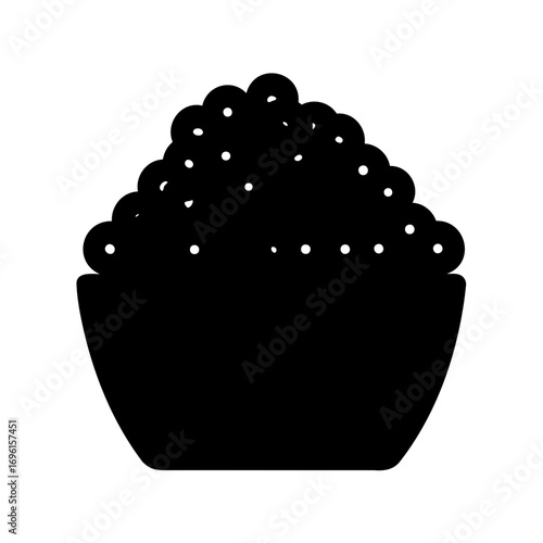 A bowl full of caviar delicacy in a minimalist black and white design