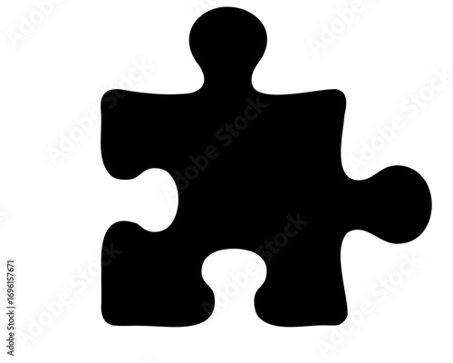 Single isolated black jigsaw puzzle piece on a white background illustration