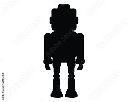 Silhouette of a retro pixelated robot standing on a white background