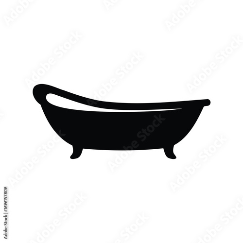 A stylized black silhouette of a classic bathtub with claw feet