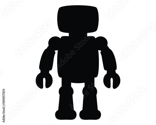 Black silhouette of a cartoon robot toy with a simple design and form