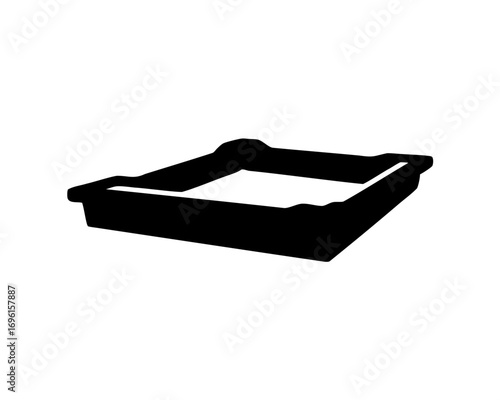 Black and white silhouette illustration of a plastic storage bin container