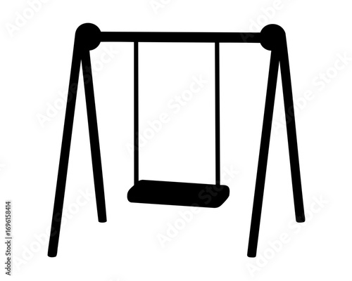 A simple black silhouette of a children's swing isolated on white