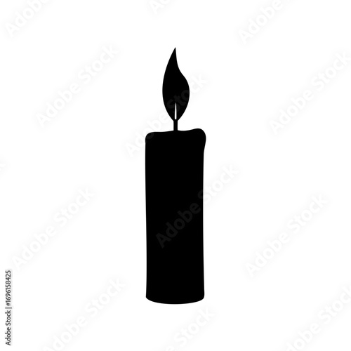 Silhouette of a burning candle isolated on white background, simple symbol