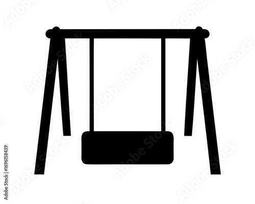 Black silhouette of a children's swing on a white background icon
