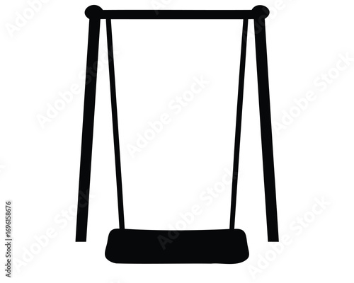 Black Silhouette of a Swing Set against White Background with a Seat