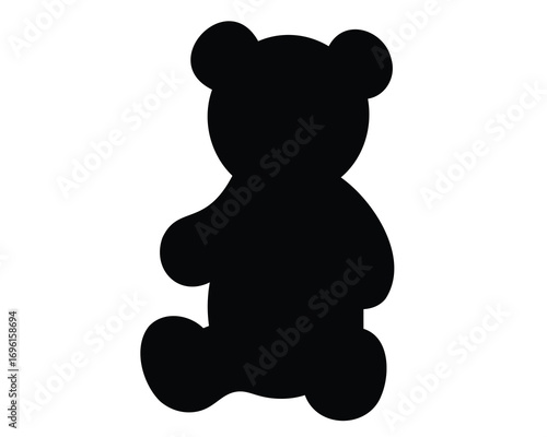 Black silhouette of a teddy bear toy sitting upright on white background