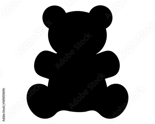 Silhouette of a Classic Teddy Bear Toy on a White Background