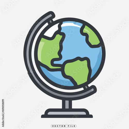 a colorful globe illustration with green continents blue oceans
