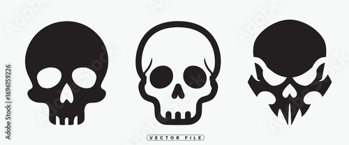 three skulls with varying designs and expressions shown