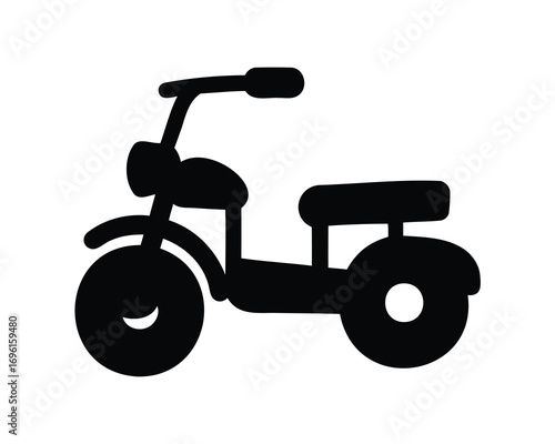 Stylized black silhouette of a small vintage style twowheeled scooter
