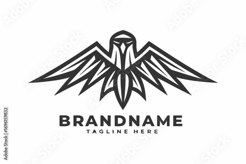 Abstract Black Eagle Design with Sharp Edges on White Background