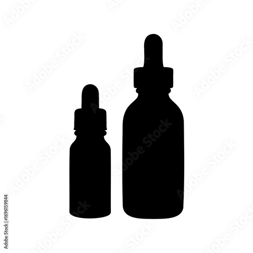 Silhouette of two dropper bottles, one smaller and one larger, on white background
