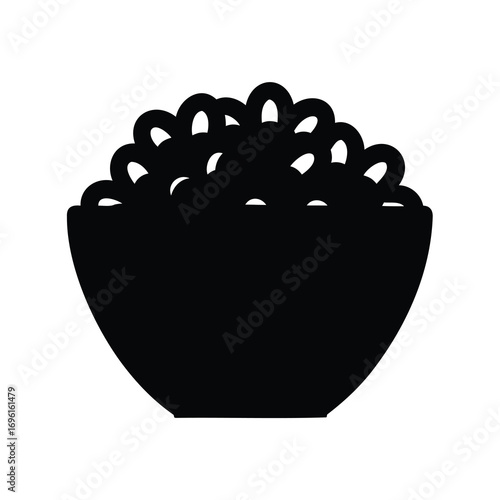 Stylized Black Silhouette Image of a Bowl Filled with Small Round Objects