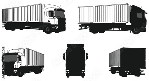 various angles of trucks displayed in black and white
