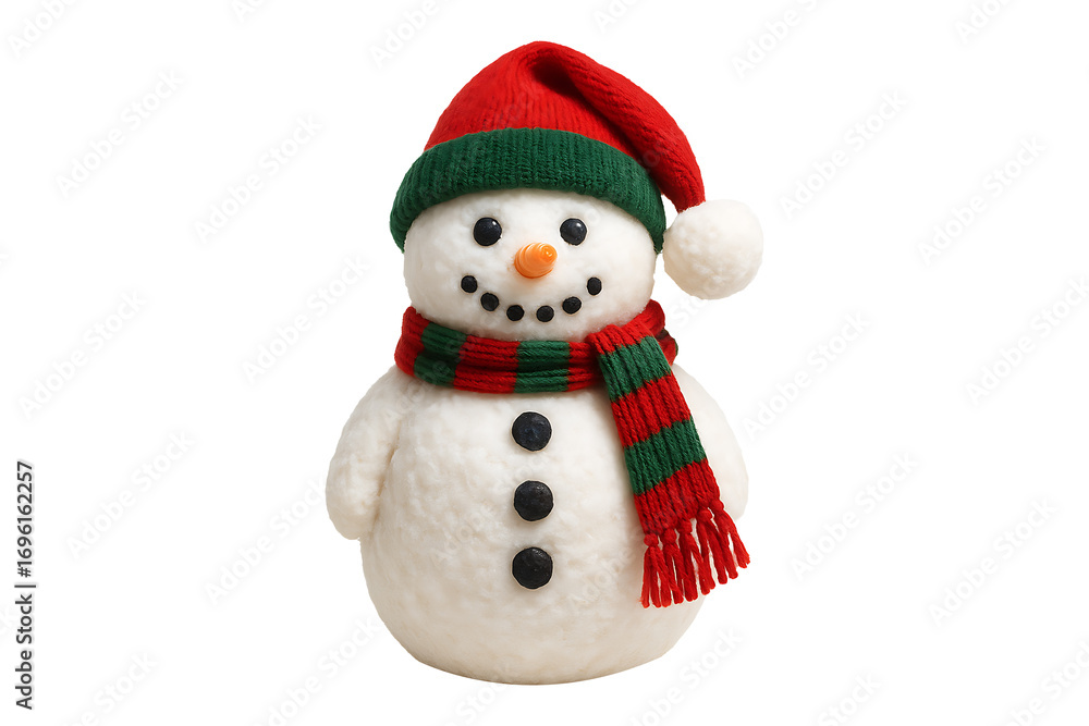 Fototapeta premium Cute Snowman with Red Hat and Scarf Isolated on a Transparent Background