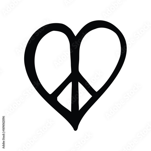 Heart shaped peace sign is presented in a contemporary black design