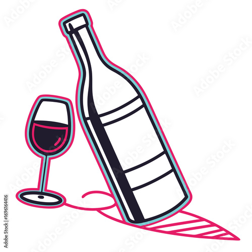 Minimalist vector illustration of a wine bottle with abstract design elements and subtle color gradients