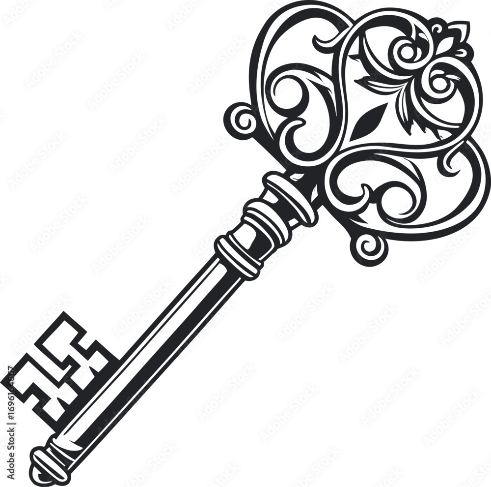 Fototapeta premium Ornate Vintage Key Vector Illustration