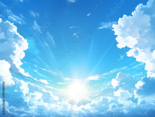 Natural sky landscape with bright blue clouds in panoramic background, blue sky with clouds