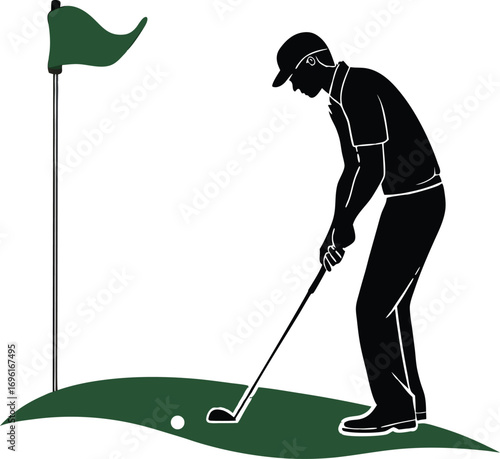 Black Silhouette Vector of Golfer Putting Stroke