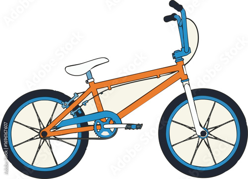 Illustration Vector of BMX Bike with Orange Frame and Blue Accents Stylized Design