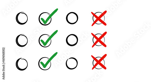 A table with checkboxes marked with checkmarks and crosses on a white background