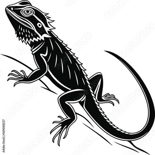 Stylized Bearded Dragon Lizard Silhouette Vector, Black Reptile Outline Illustration, Exotic Lizard Silhouette Design, Bearded Dragon Reptile Vector Artwork